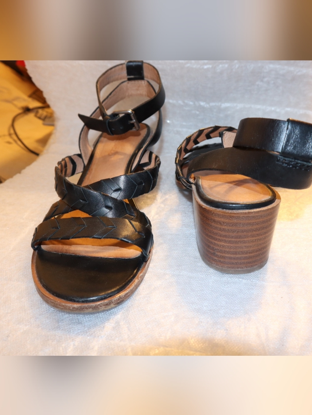 Madewell Chunky stacked heels and whipstitched straps  leather sandals Black 8 - Picture 9 of 10